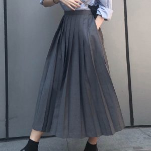 Pleated Umbrella Skirt - Retro Mid-Length Gray Skirt with Pockets for Spring Summer - Stylish High-Temperature Fashion