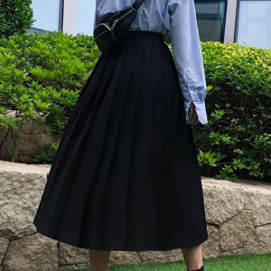 Pleated Umbrella Skirt - Retro Mid-Length Gray Skirt with Pockets for Spring Summer - Stylish High-Temperature Fashion