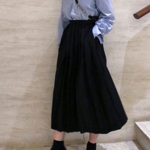 Pleated Umbrella Skirt - Retro Mid-Length Gray Skirt with Pockets for Spring Summer - Stylish High-Temperature Fashion