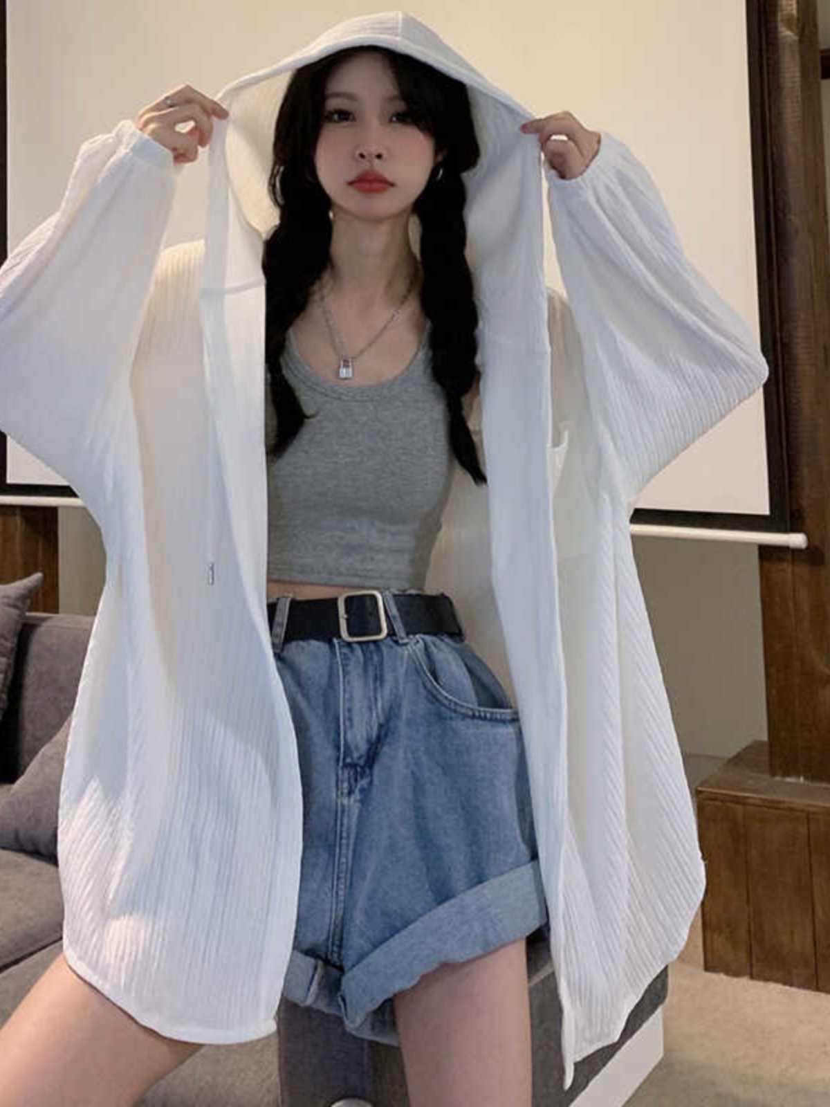 Plus Size 300 lbs Women's Sunshade Jacket - Lightweight Breathable Hooded Summer Coat, Versatile Mid-Length Style Plus Size 300 lbs Women's Sunshade Jacket - Lightweight Breathable Hooded Summer Coat, Versatile Mid-Length Style