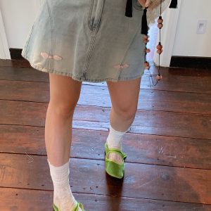 Plus Size A-Line Denim Skirt for Women, Buckle Spliced Design, 2025 Summer Fashion, Trendy Short Skirt for Curvy Style