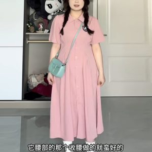 Plus-Size A-Line Hepburn-Style Summer Dress with Polo Collar, Waist-Cinching and Flattering for Curvy Women, Retro Fashion