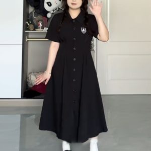 Plus-Size A-Line Hepburn-Style Summer Dress with Polo Collar, Waist-Cinching and Flattering for Curvy Women, Retro Fashion