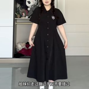 Plus-Size A-Line Hepburn-Style Summer Dress with Polo Collar, Waist-Cinching and Flattering for Curvy Women, Retro Fashion