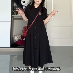 Plus-Size A-Line Hepburn-Style Summer Dress with Polo Collar, Waist-Cinching and Flattering for Curvy Women, Retro Fashion