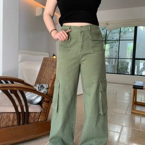 Plus Size American Retro Straight-Leg Multi-Pocket Wide-Leg Casual Work Pants for a Cool 90s Vibe