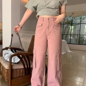 Plus Size American Retro Straight-Leg Multi-Pocket Wide-Leg Casual Work Pants for a Cool 90s Vibe