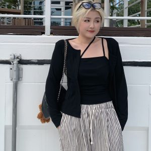 Plus Size American Street Style Sexy Slim Fit Sun Protection Cardigan & Camisole Two-Piece Set for Summer Fashion