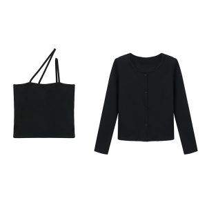 Plus Size American Street Style Sexy Slim Fit Sun Protection Cardigan & Camisole Two-Piece Set for Summer Fashion