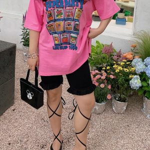 Plus Size American Vintage Printed T-Shirt for Women - Short Sleeve Loose Fit Summer 2025 Style