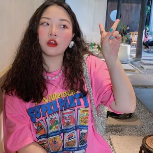 Plus Size American Vintage Printed T-Shirt for Women - Short Sleeve Loose Fit Summer 2025 Style