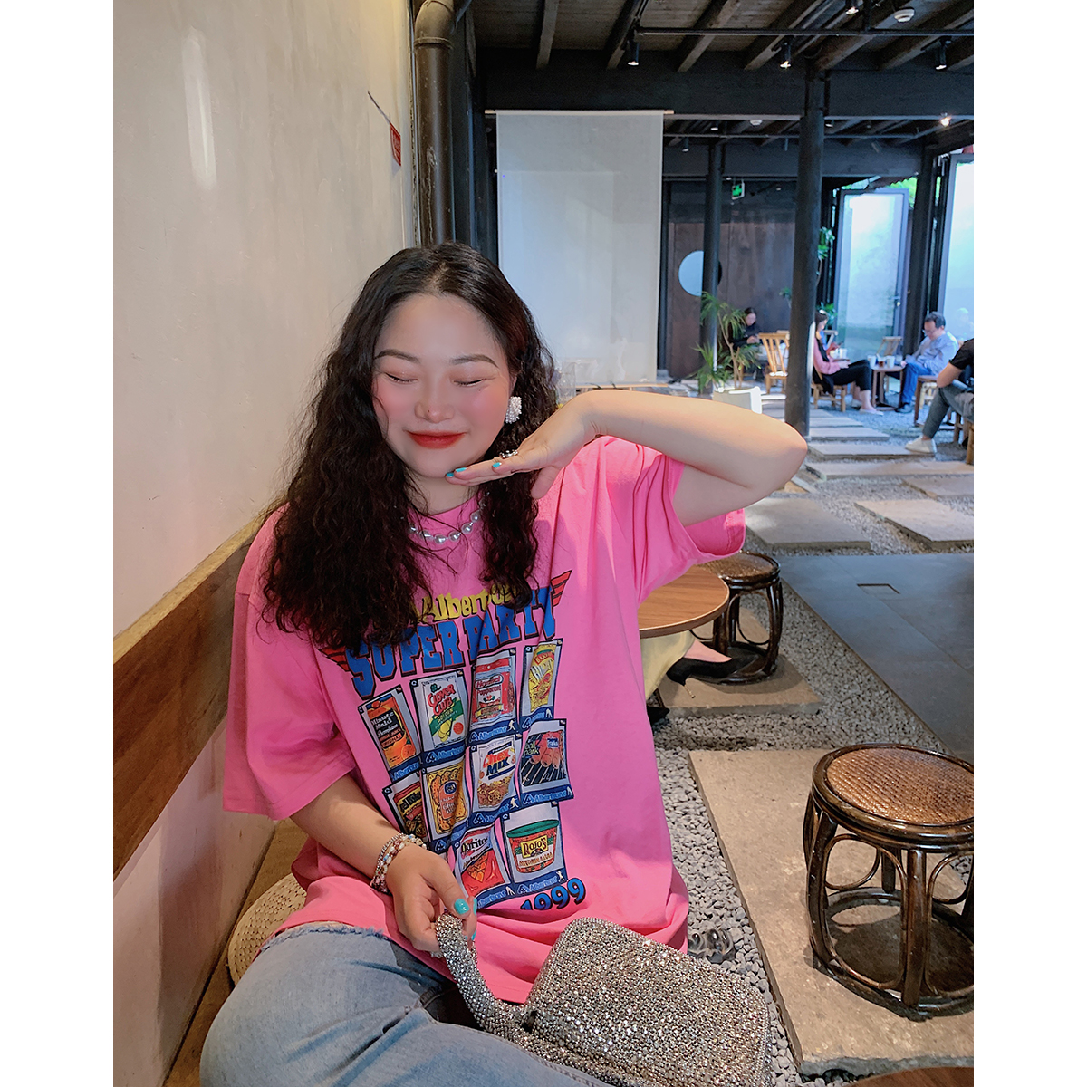 Plus Size American Vintage Printed T-Shirt for Women - Short Sleeve Loose Fit Summer 2025 Style