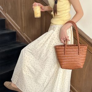 Plus Size Apricot Polka Dot A-Line Half Skirt for Curvy Women - Flattering High-Waisted Summer Style 2025