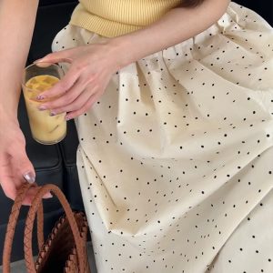 Plus Size Apricot Polka Dot A-Line Half Skirt for Curvy Women - Flattering High-Waisted Summer Style 2025