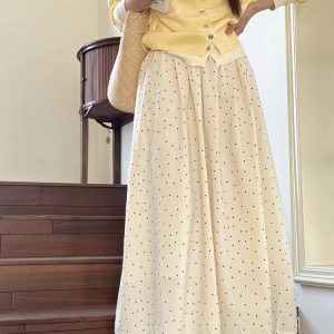 Plus Size Apricot Polka Dot A-Line Half Skirt for Curvy Women - Flattering High-Waisted Summer Style 2025