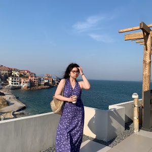 Plus Size Backless Halter Dress for Women - Deep V Neck, Seaside Vacation Style, Perfect for 90s-Inspired Dating Shows