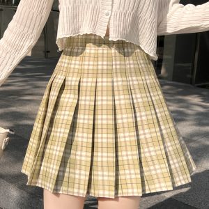 Plus Size Black High-Waisted Pleated A-Line Midi Skirt for Women, Summer College Style Checkered JK Skirt, Anti-Exposure Fashion