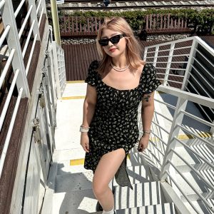 Plus Size Black Printed High Slit Dress - Sexy Summer Tea Party Style for Hot Girls, Trendy Y2K Fashion