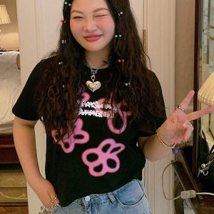 Plus Size Black Short-Sleeve T-Shirt for Women - 2025 Spring/Summer Shoulder-Detail Base Top, Casual Fashion Essential