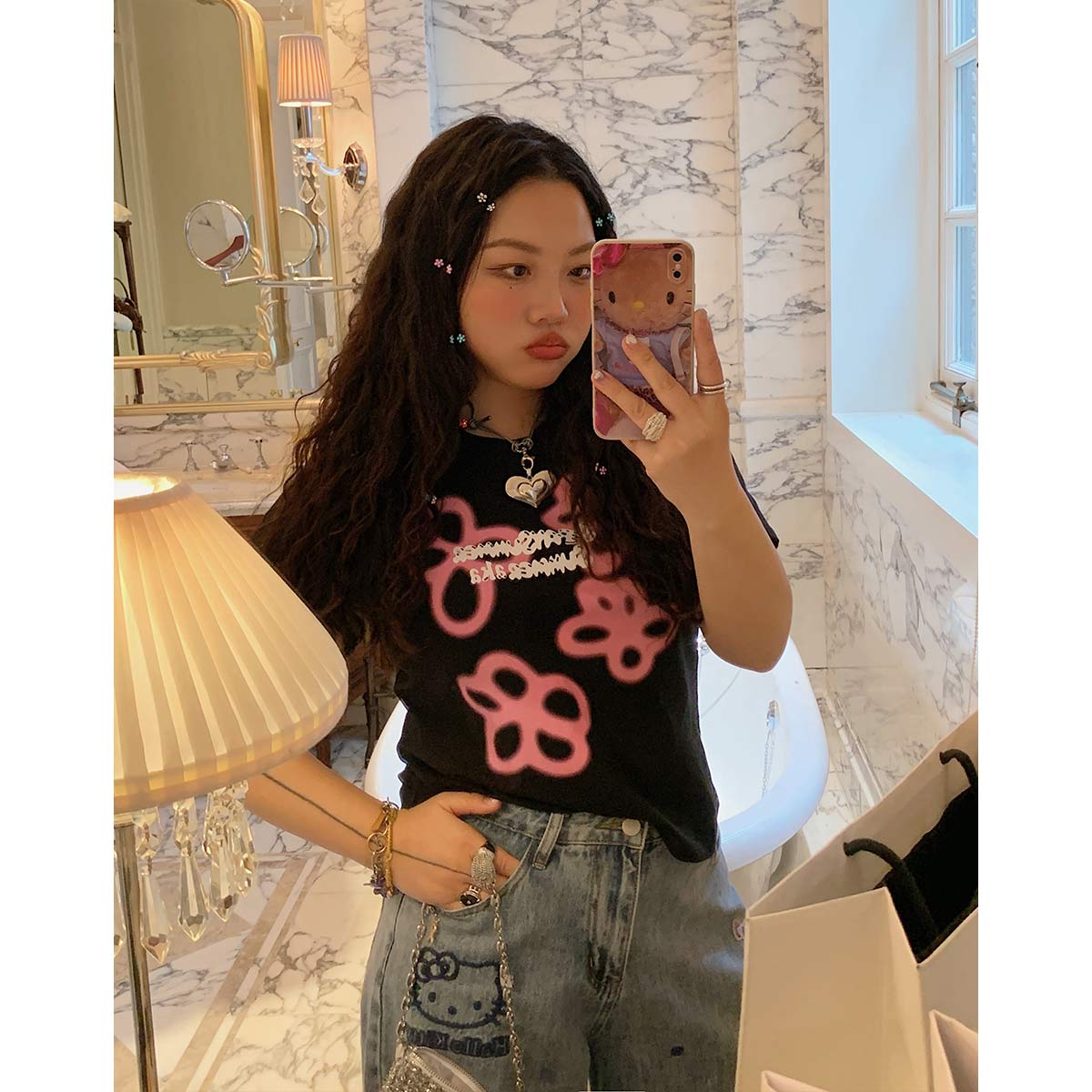 Plus Size Black Short-Sleeve T-Shirt for Women - 2025 Spring/Summer Shoulder-Detail Base Top, Casual Fashion Essential