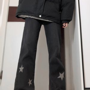 Plus Size Black Starry Jeans for Women - Slimming Narrow Straight Leg & Loose Wide Leg Design