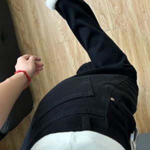 Plus-Size Black Straight-Leg Jeans for Petite Women - 2025 New Style, Loose Fit, Casual Fashion Essential