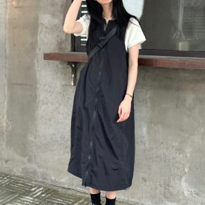 Plus Size Black Waist-Cinching Work Vest Dress for Women, Flattering Summer Strap Dress for Curvy Figures