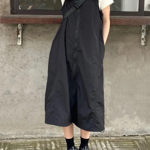 Plus Size Black Waist-Cinching Work Vest Dress for Women, Flattering Summer Strap Dress for Curvy Figures