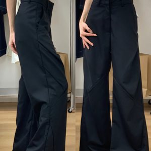 Plus Size Black Wide-Leg Trousers for Women - High-Waisted, Loose Fit, Casual Pleated Pants for Summer 2025