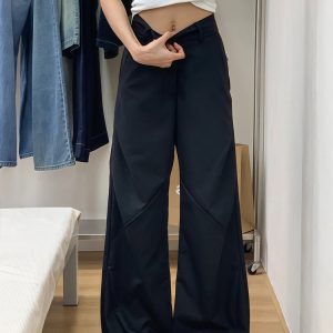Plus Size Black Wide-Leg Trousers for Women - High-Waisted, Loose Fit, Casual Pleated Pants for Summer 2025