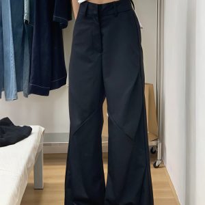 Plus Size Black Wide-Leg Trousers for Women - High-Waisted, Loose Fit, Casual Pleated Pants for Summer 2025