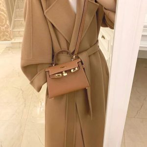 Plus-Size Camel Cashmere Coat for Women, Mid-Length Double-Sided Wool Outerwear, 2024 Autumn Winter Hepburn Style