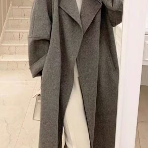 Plus-Size Camel Cashmere Coat for Women, Mid-Length Double-Sided Wool Outerwear, 2024 Autumn Winter Hepburn Style