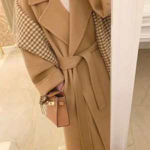 Plus-Size Camel Cashmere Coat for Women, Mid-Length Double-Sided Wool Outerwear, 2024 Autumn Winter Hepburn Style