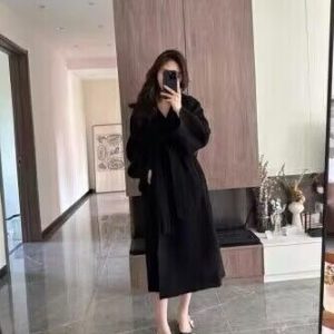 Plus-Size Camel Cashmere Coat for Women, Mid-Length Double-Sided Wool Outerwear, 2024 Autumn Winter Hepburn Style