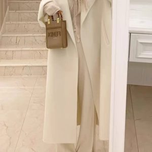 Plus-Size Camel Cashmere Coat for Women, Mid-Length Double-Sided Wool Outerwear, 2024 Autumn Winter Hepburn Style