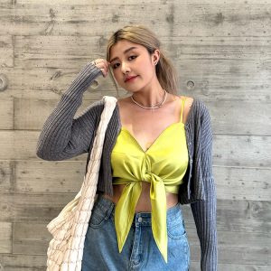 Plus-Size Camisole Top with Bow Detail - HyunA Style Sexy Wrap Top for Vacation & Party - Trendy Y2K Fashion