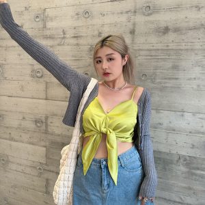 Plus-Size Camisole Top with Bow Detail - HyunA Style Sexy Wrap Top for Vacation & Party - Trendy Y2K Fashion