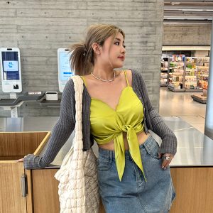 Plus-Size Camisole Top with Bow Detail - HyunA Style Sexy Wrap Top for Vacation & Party - Trendy Y2K Fashion