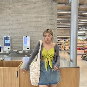 Plus-Size Camisole Top with Bow Detail - HyunA Style Sexy Wrap Top for Vacation & Party - Trendy Y2K Fashion