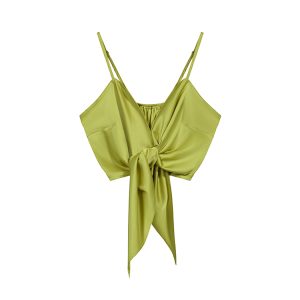 Plus-Size Camisole Top with Bow Detail - HyunA Style Sexy Wrap Top for Vacation & Party - Trendy Y2K Fashion