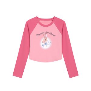 Plus Size Cartoon Print Long Sleeve Crop T-Shirt - Slim Fit Trendy Top for Hot Girls - Y2K Style