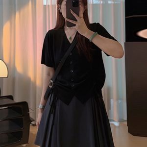 Plus Size Casual Loose Summer T-Shirt for Women, Slimming Drawstring Pleated V-Neck, Short Sleeve, Comfortable and Stylish Top