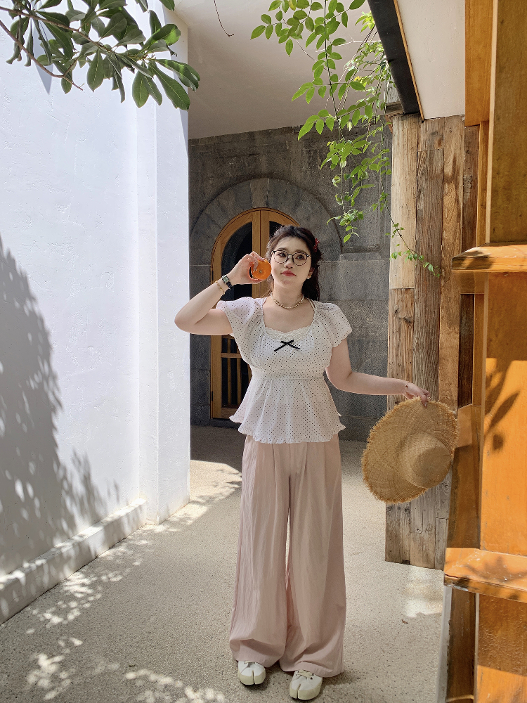 Plus Size Chiffon Blouse for Young Girls - Red Polka Dot Short Sleeve Wave Edge Pullover Shirt Plus Size Chiffon Blouse for Young Girls - Red Polka Dot Short Sleeve Wave Edge Pullover Shirt