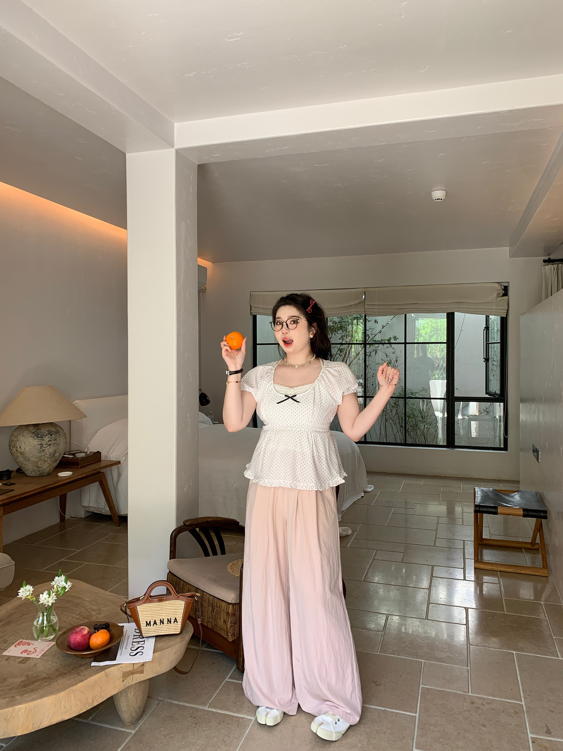 Plus Size Chiffon Blouse for Young Girls - Red Polka Dot Short Sleeve Wave Edge Pullover Shirt Plus Size Chiffon Blouse for Young Girls - Red Polka Dot Short Sleeve Wave Edge Pullover Shirt