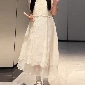 Plus-Size Chinese Style Summer Hanfu Dress Set - Retro Slimming Qipao Two-Piece Outfit for Chubby Women