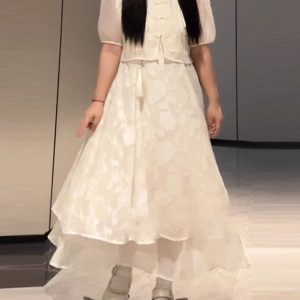 Plus-Size Chinese Style Summer Hanfu Dress Set - Retro Slimming Qipao Two-Piece Outfit for Chubby Women