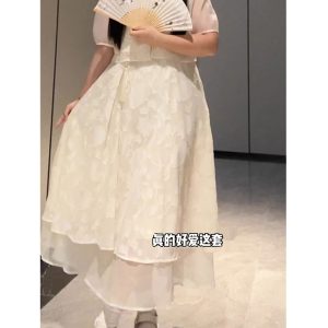 Plus-Size Chinese Style Summer Hanfu Dress Set - Retro Slimming Qipao Two-Piece Outfit for Chubby Women