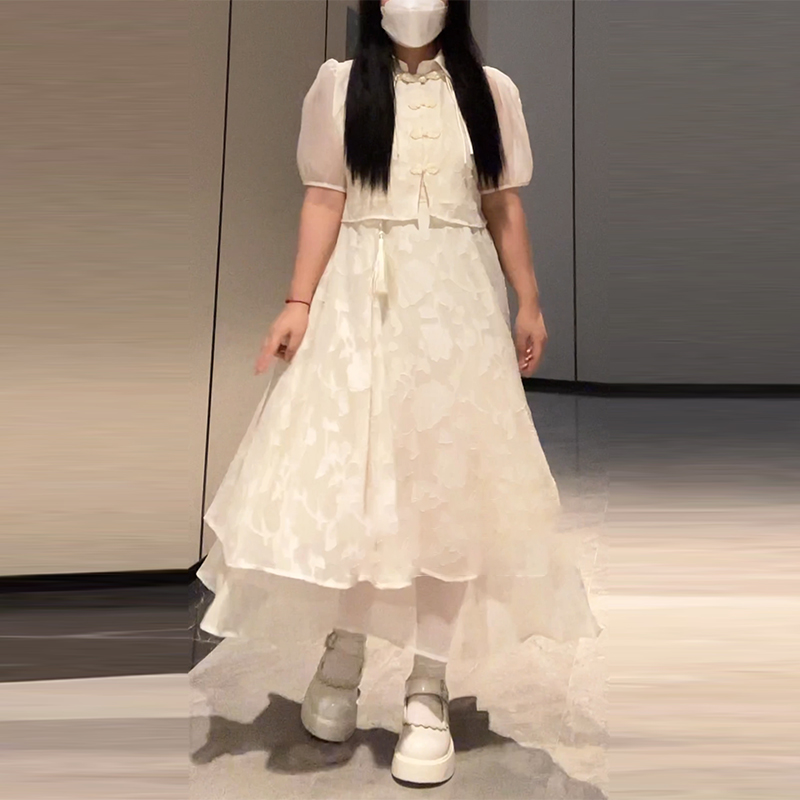 Plus-Size Chinese Style Summer Hanfu Dress Set - Retro Slimming Qipao Two-Piece Outfit for Chubby Women