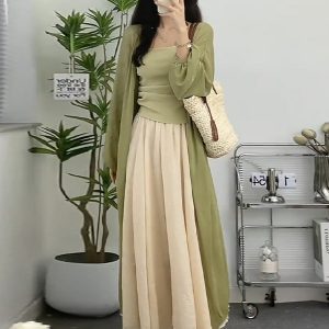 Plus-Size Chinese Style Zen-Inspired Three-Piece Set for Women - Lightweight Spring Outfit for Sun Protection and Flattering Fit